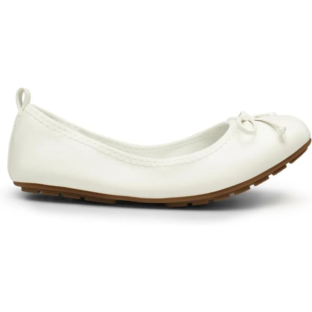 Women's White Bowknot Round Toe Comfort Light Weight Slip-on Foldable Flats